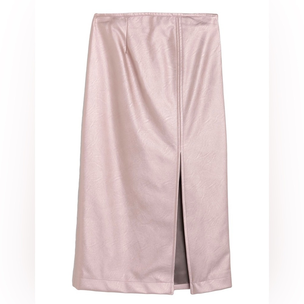 Circus Hotel Metallic Pink Midi Pencil Skirt with Slit